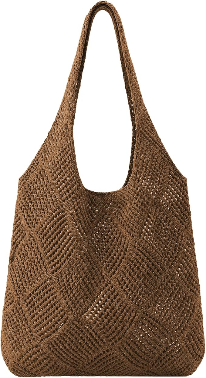 SUOSDEY Crochet Mesh Beach Tote Bag, Knit Summer Vacation Aesthetic Boho Tote Bag for Women