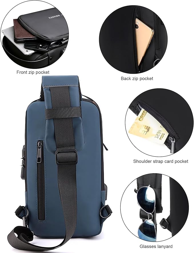 Sling Bag for Men Women, Anti-theft Crossbody Bags with USB Charging Port Waterproof Crossbody Sling Backpack Shoulder Bag for Hiking Cycling Running Travel