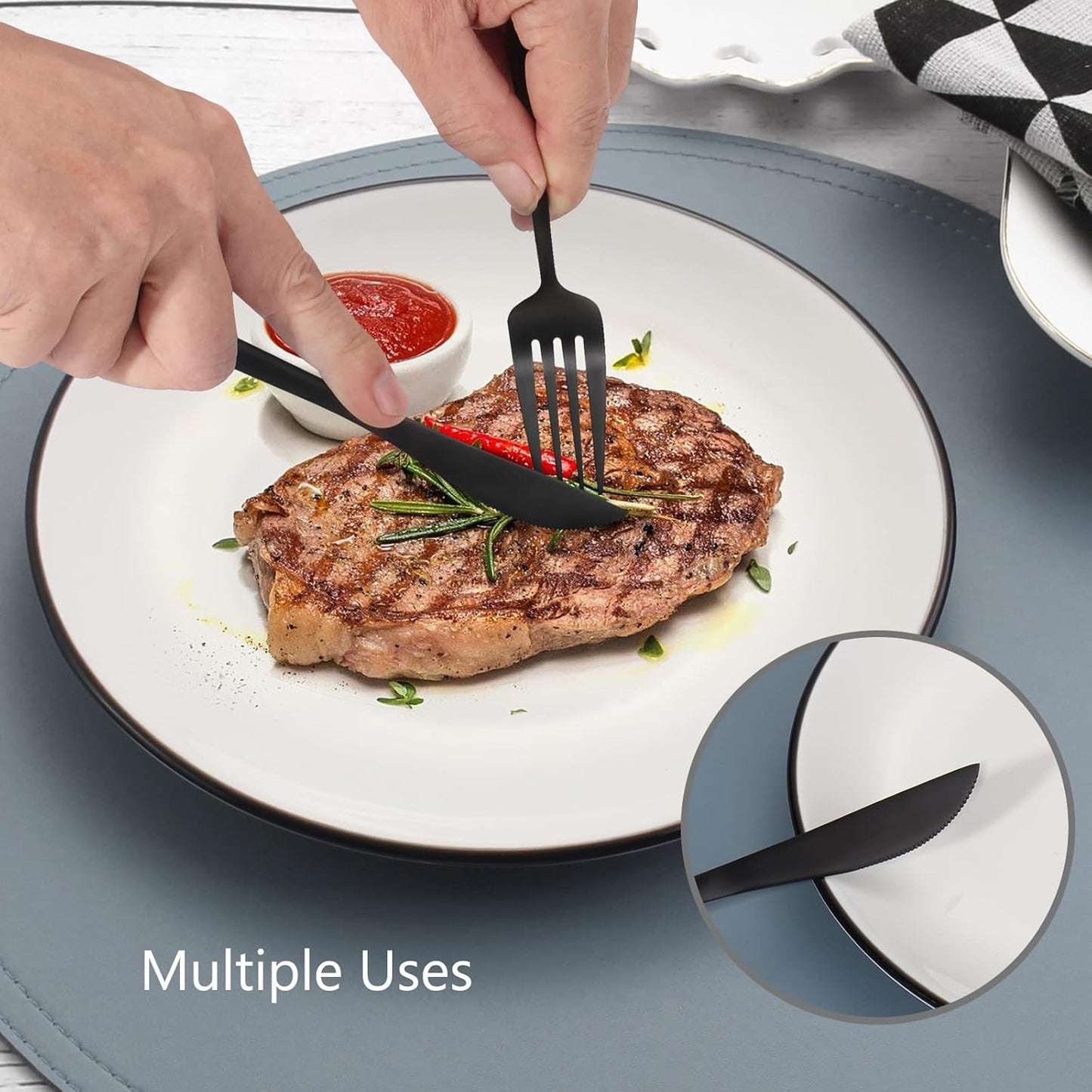 Matte Black Silverware Set, VANVRO 20-Piece Stainless Steel Flatware Set, Satin Finish tableware Cutlery Set, Service for 4, Home and Restaurant, Dishwasher Safe