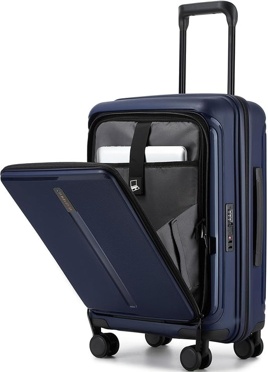 20“ Expandable Carry on Luggage Front Opening, 22x14x9 Airline Approved Hardshell Spinner Carry-on Suitcase with Wheels, TSA Lock, Lightweight Travel Luggage (Dark Blue, 20 inch)