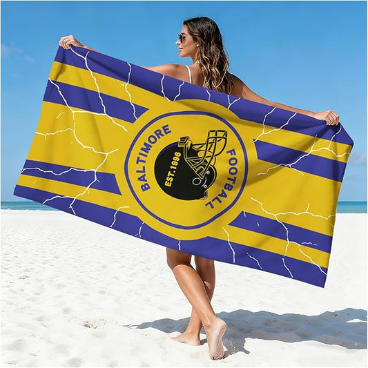 Football Fan Thin Lightweight Microfiber Beach Towel Themed Large Compact Oversized Towels Men Women Ravens Team Boyfriend Friend Birthday Valentines Anniversary Custom Weird White Elephant Gift