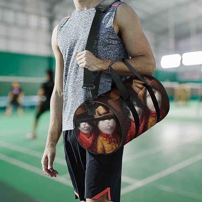 Western Cats Painting Fashion Gym Bag Lightweight Duffel Bags Luggage Handbags for Sports Travel
