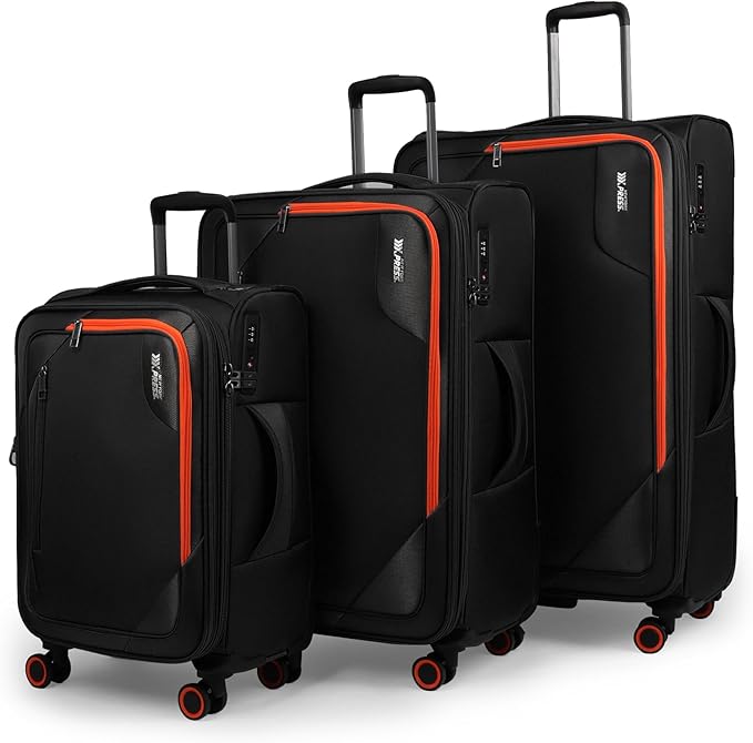 3-Piece Softside Expandable 20% Luggage Set with Front Open Pocket,Softside Suitcases w/Spinner Wheels,Lightweight Durable Rolling Luggage w/TSA LOCK（Black,22in/28in/32in）