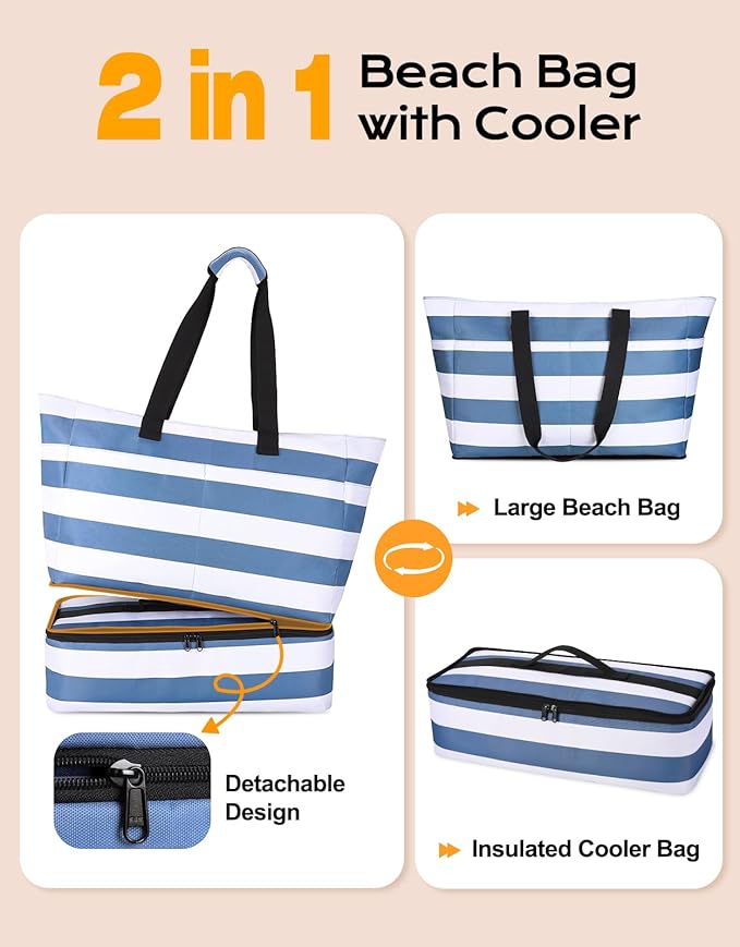Beach Bag with Cooler, 54L Large Waterproof Sandproof Travel Tote Bag, Duffel Weekender Bag for Packing/Travel/Gym