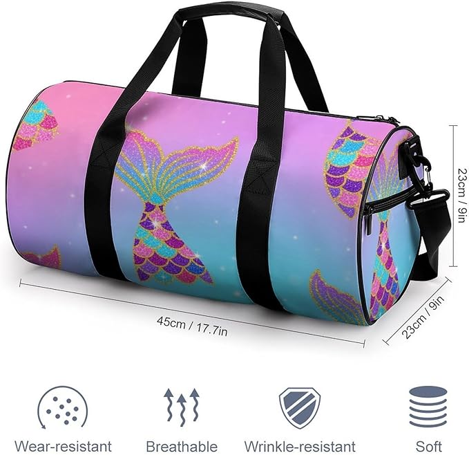 Foldable Gym Travel Bag Mermaid Tail Scale (4) Overnight Weekender Travel Bag Dance Sports Gymnastics Bags Unisex Overnight Bags