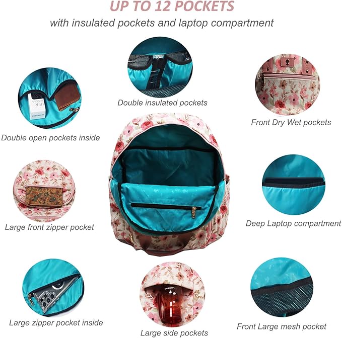 Diaper Bag Backpack, Large Capacity Multifunction Baby Essentials Fashion Travel Pack Linen Canvas office Laptop Bag (Corduroy Pink Flower)