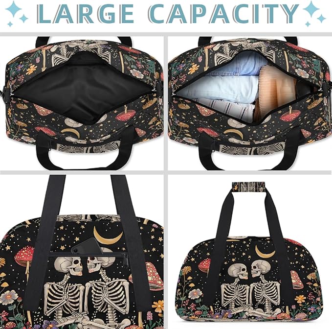 Travel Duffle Bag for travel duffle bag sports Girls Boys Kids Halloween Skull Goth Lightweight Overnight Sleepover Weekender Bags Small Dance Gym Sport Bag Teens Carry-On Size Workout Bag