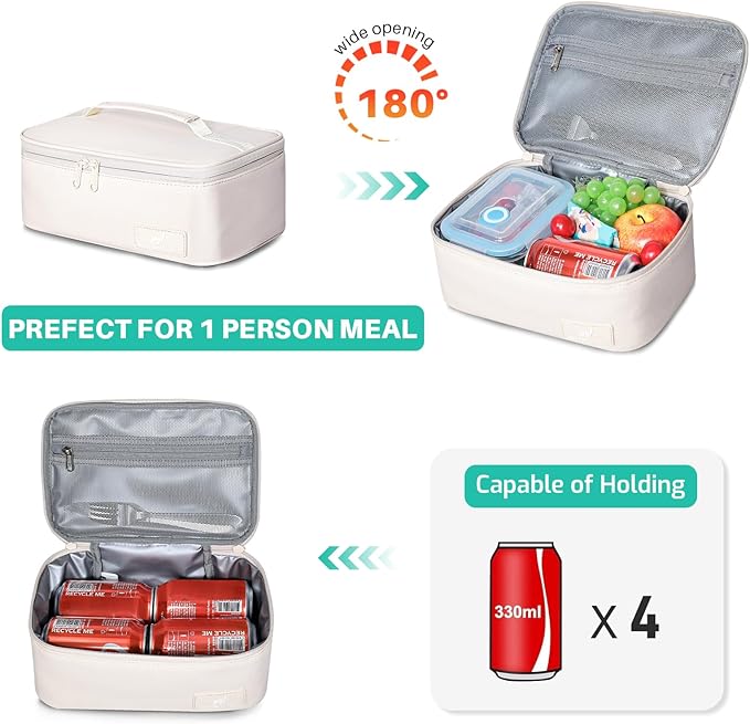 NOL Natural Organic Lifestyle Insulated Lunch Bag for Adults – Compact Cooler Lunch Box with Food-Grade Lining, Waterproof Lunch Bag for Work, Travel | Portable Thermal Meal Tote with Handle, Cream