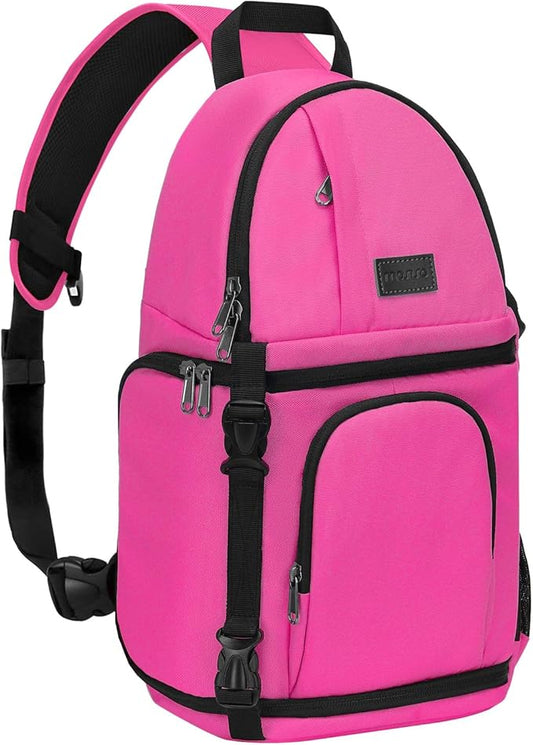 MOSISO Camera Sling Bag, DSLR/SLR/Mirrorless Camera Case Shockproof Photography Camera Backpack with Tripod Holder & Removable Modular Inserts Compatible with Canon/Nikon/Sony/Fuji, Bright Rose