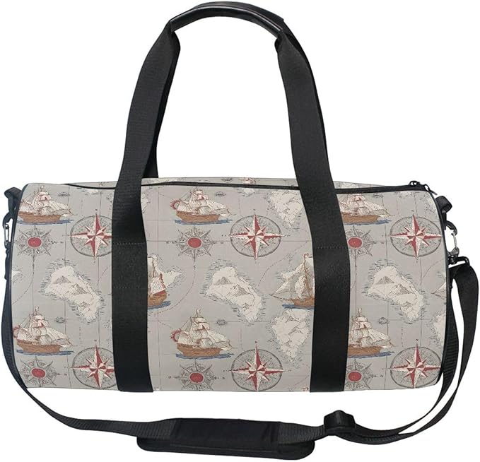 MNSRUU Sports Duffel Bags, Compass Sailboat Athletic Gym Bag Overnight Workout Travel Tote Luggage for Men Women Yoga