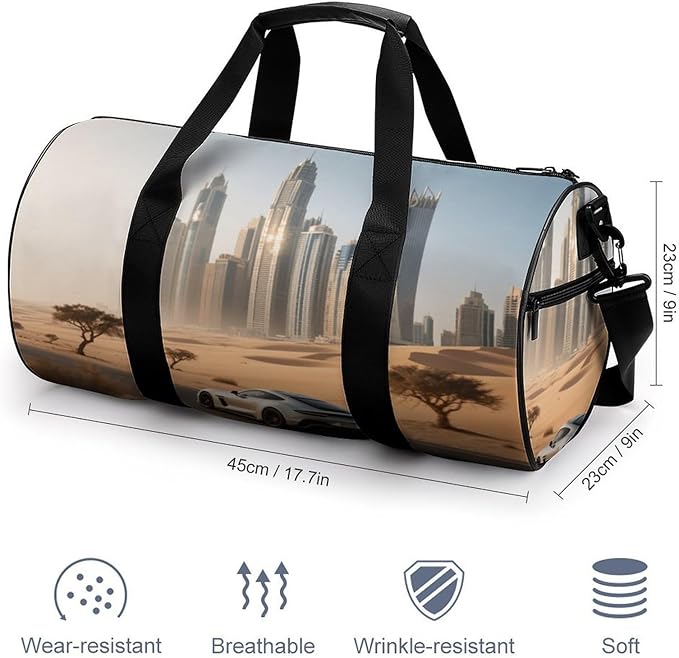 Sports Gym Bag for Women Men Travel Duffel Bag Tote Weekender Bag City Skyline Carry on Overnight Bag for Travel Swimming Fitness Workout Sports Duffle Bag