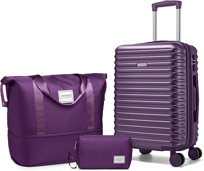LARVENDER Carry on Luggage 22x14x9 Airline Approved, 20 Inch Hardside Suitcase with Wheels TSA Lock, PC+ABS Lightweight Carry on Suitcases for Women and Men, Purple (20/DB/TB)