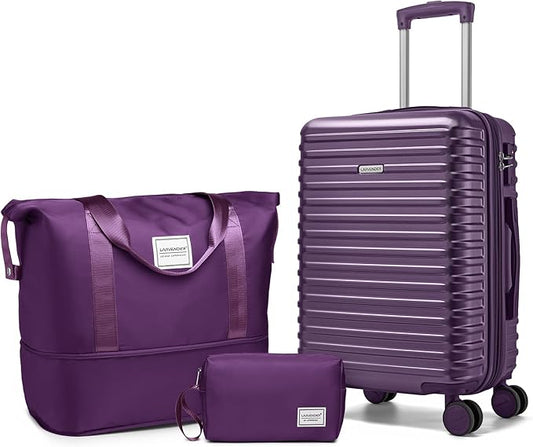LARVENDER Carry on Luggage 22x14x9 Airline Approved, 20 Inch Hardside Suitcase with Wheels TSA Lock, PC+ABS Lightweight Carry on Suitcases for Women and Men, Purple (20/DB/TB)