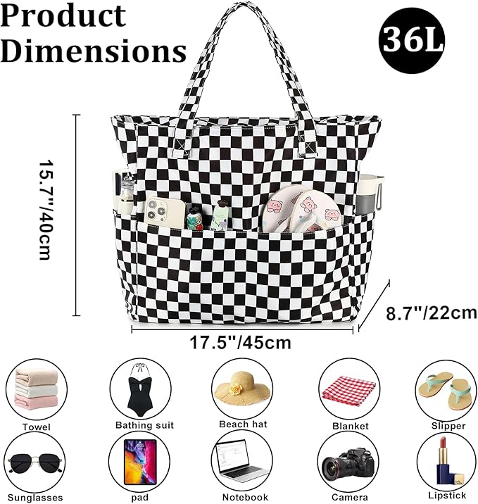 LEDAOU Large Beach Bag Women Waterproof Sandproof Zipper Beach Tote Pool Bag for Swim Gym Grocery Travel with Wet Pocket | Waterproof, Sandproof, Zipper, Pool, Gym, Grocery