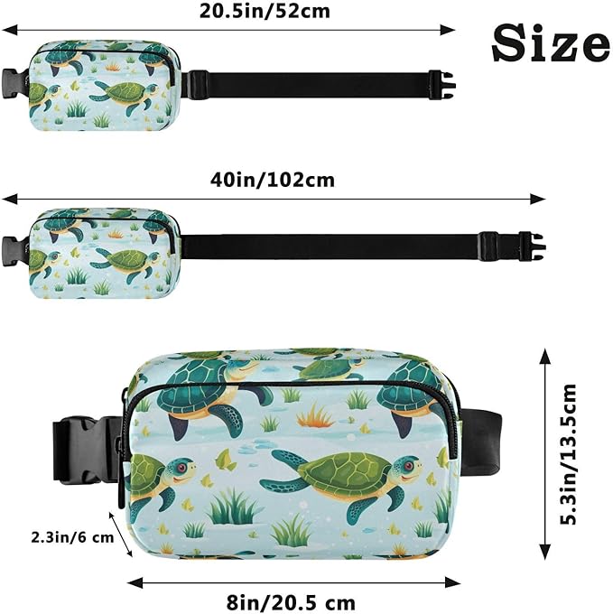 Cute Green Turtles Fanny Pack for Women Men Water Resistant Fashion Waist Packs with Adjustable Strap Belt Bag for Travel Workout Jogging Hiking 21219809