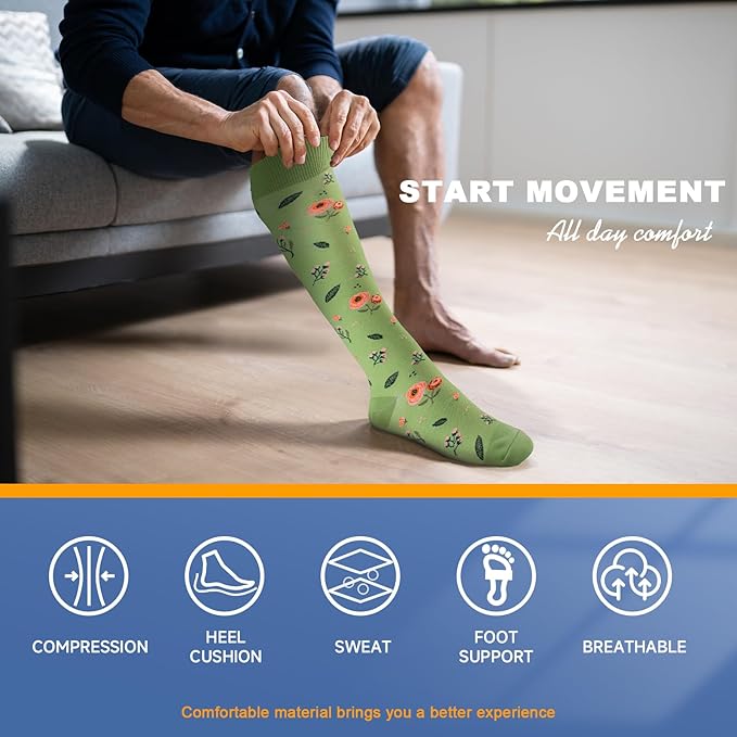 bropite Flora Compression Socks for Women & Men-Knee high 6 Pairs 20-30mmhg Support Running Nurse Travel