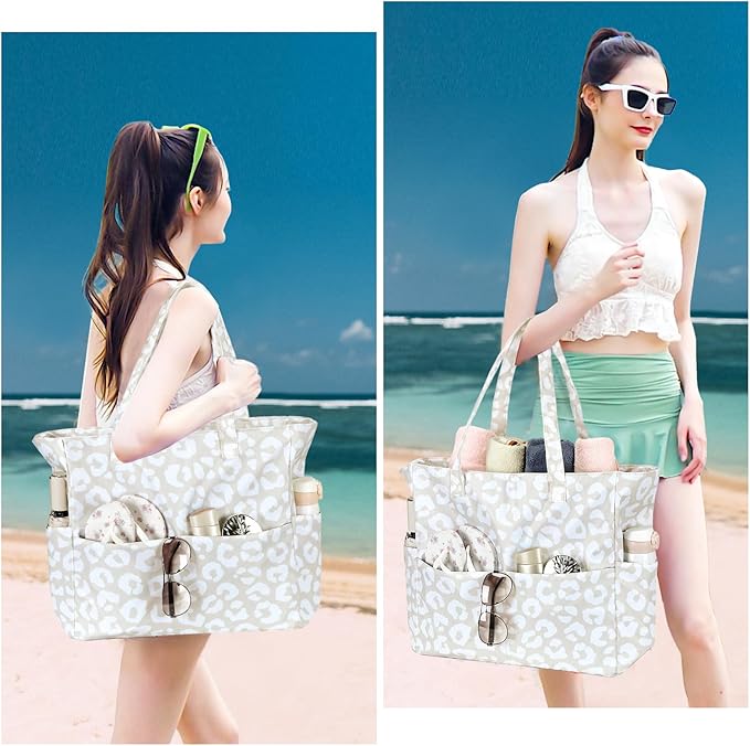 LEDAOU Large Beach Bag Women Waterproof Sandproof Zipper Beach Tote Pool Bag for Swim Gym Grocery Travel with Wet Pocket | Waterproof, Sandproof, Zipper, Pool, Gym, Grocery