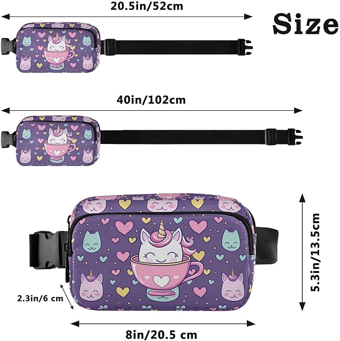Kawaii Cup Unicorn Fanny Pack for Women Men Water Resistant Fashion Waist Packs with Adjustable Strap Belt Bag for Travel Workout Jogging Hiking 21219144