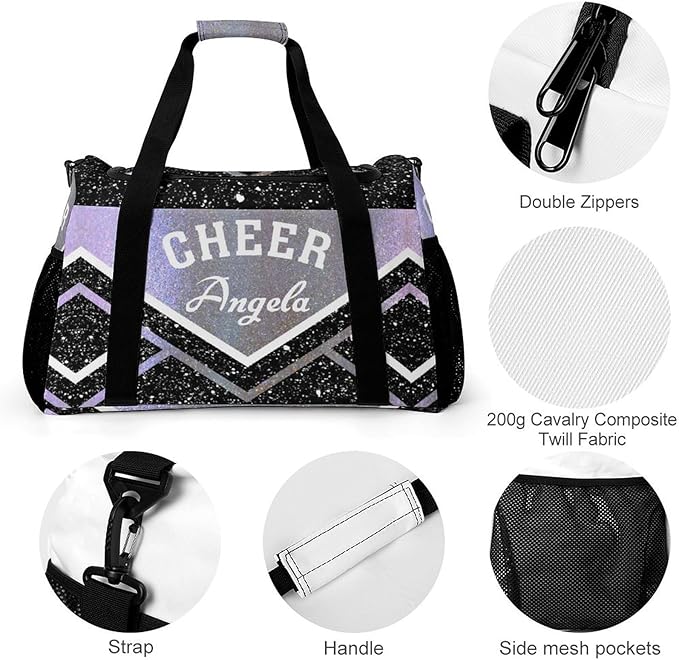 Gym Bags Cheer Cheerleader Stripes Sparkle Print Duffel Bag Adjustable Shoulder Strap Perform Training Travel Bag for Teens Adults Women Men Overnight Bag