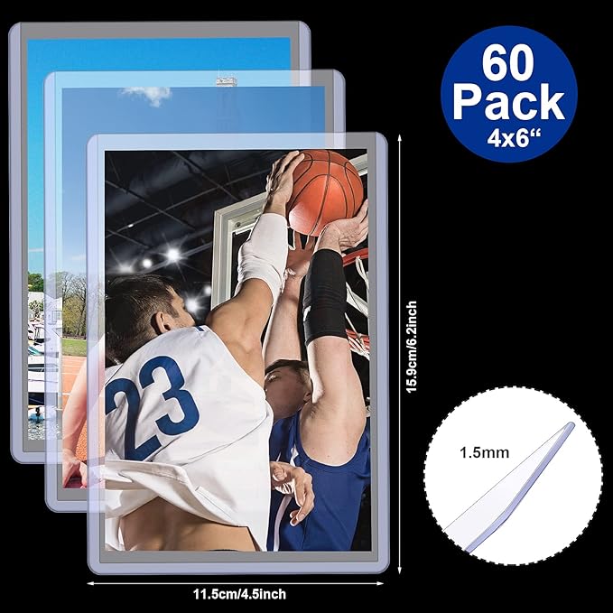 Outus 4 x 6 Inches Acrylic Photo Holder Rigid Plastic Baseball Card Pocket Protector Clear Acrylic Sleeve Sheet Protector for Sport Card & Photo(60 Pieces)