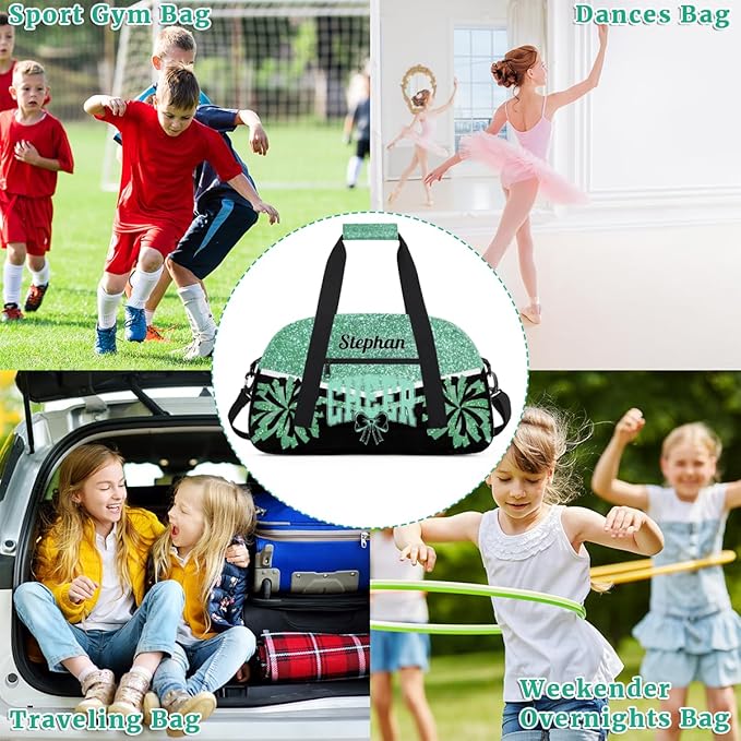 Cheer-Bag Personalized Cheer-Gifts with Name Green Cheerleader Duffel-Bag for Cheerleading Girls