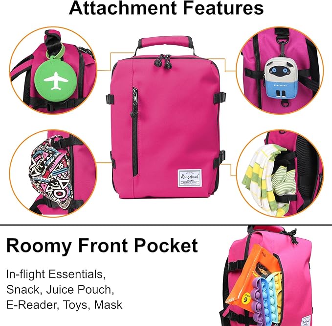 Kids Travel Backpack for Ages 3-6 | Lightweight Suitcase Style Carry-On | 10L Weekender with Tablet Sleeve & Chest Strap | Raspberry