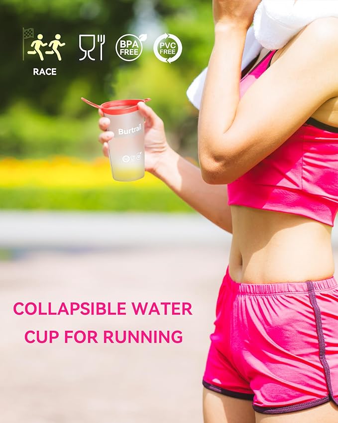 Running Cup 2-Pack, 200ml Ultralight Collapsible Water Cups for Running, Ultramarathon, BPA/PVC Free, Foldable & Portable (White & Gray)