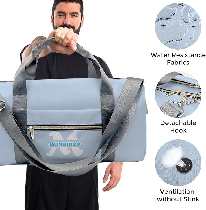 Personalized Tactical Gym Bag For Men，Custom Travel Duffel Bag with Name，Sports Workout Travel Bag with Shoes Compartment-Blue letters