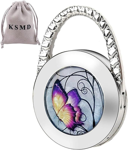 KSMD Purse Hooks for Table and Bars,Portable Purse Hanger Organizers Hooks Handbag Holder Pocketbook Holder Bag Storage for Desk Bag Hook,Foldable Folding Table Hook Hanger (Butterfly 02)