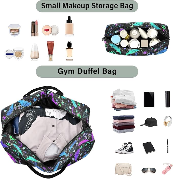 Magic Bat Quilted Travel Bags Weekender Duffle Bags With Toiletry Bag Carry on Overnight Duffels Yoga Gym Bag for Airplanes Business Sports