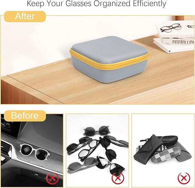 Travel Sunglasses Organizer Case with 5 Adjustable Slots, Multiple Pairs Eyeglass Portable Eyewear Box for Men Women