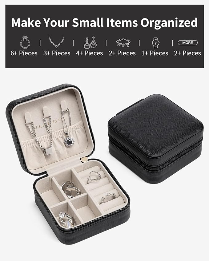 VLANDO Travel Jewelry Case - Teacher Appreciation Gifts for Women - Small Jewelry Travel Organizer Box Travel Essentials Gift for Teen Girl Women - Black