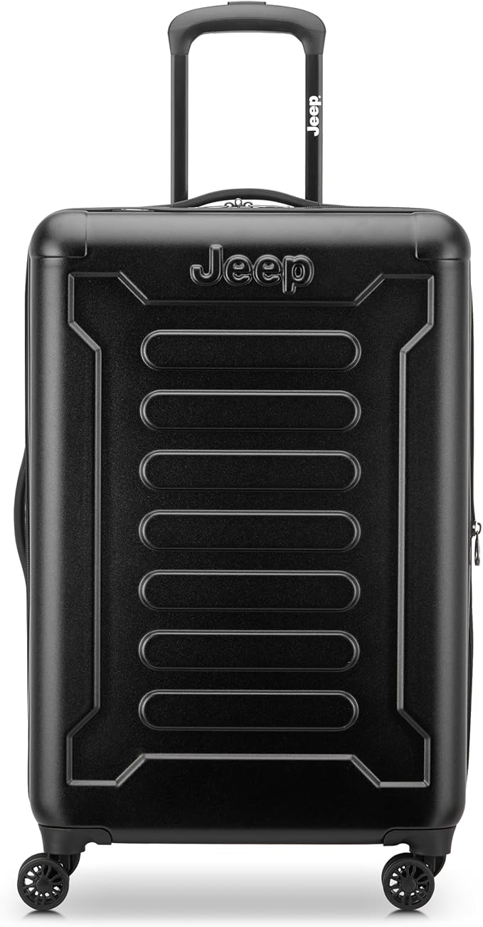 Jeep JH004C Hardside Expandable Luggage with Spinner Wheels, Black, Checked-Large 28 Inch