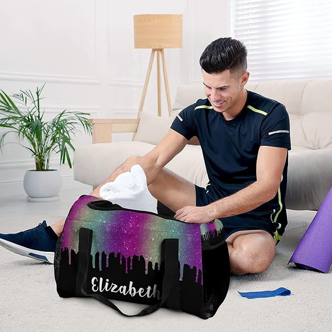 Personalized Name Sports Player Duffel Bags Colorful Glitter Spark Print Travel Perform Training Casual Bag for Man Women Multifunctional Bags