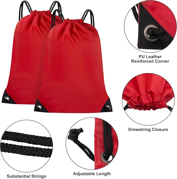 2PCS Drawstring Bags Bulk, String Backpack for Men Women, Cinch Bag Draw String Back Bag for Gym, Sports, Travel, Swimming, Beach, Red