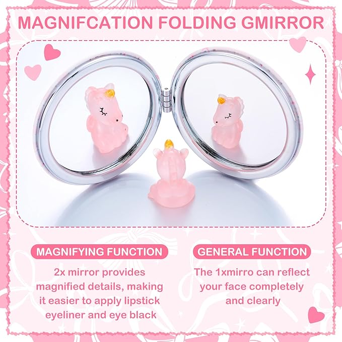 Weysat 9 Pcs Coquette Pink Bow Compact Mirrors Double Sided Magnifying Makeup Mirrors with PU Leather Case Portable Round Pocket Mirror for Women Girls for Mother's Day Travel Bathroom Wedding Gifts