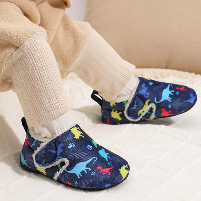 JOINFREE Toddler Slippers Boys Girls Adjustable House Shoes Barefoot Sock Shoes with Rubber Sole Baby Comfort Warm Indoor Outdoor Walking Shoe