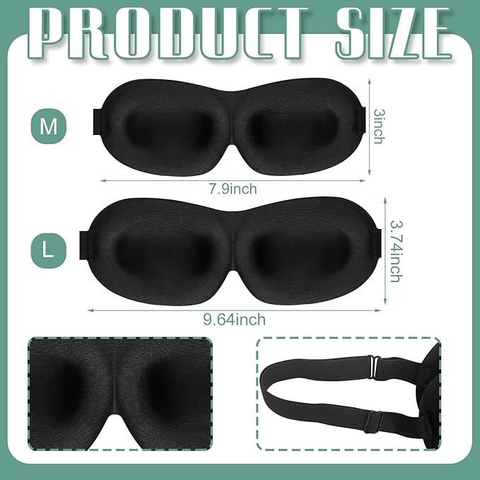 Bencailor 8 Pcs Sleep Eye Mask for Men Women Side Sleeper Eyes Blackout 3D Eye Cover for Sleep with Adjustable Strap Colorful Night Blindfold Eyes Shade for Travel Gifts(Large,Fresh Colors)