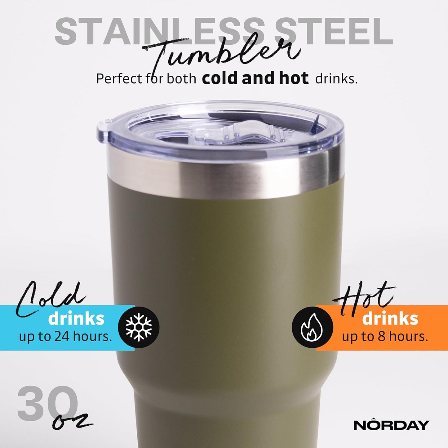 NORDAY | Tumbler with Lid - 30oz - Military Insulated Tumbler - Stainless Steel Tumblers - Double Wall Insulated Travel Coffee Mug for Car Cup Holder - Keeps Temperature for 24hr - Anti Spill Lid
