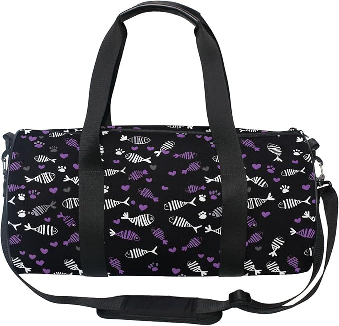 MNSRUU Sports Duffel Bags, White Purple Fish Bone Athletic Gym Bag Overnight Workout Travel Tote Luggage for Men Women Yoga