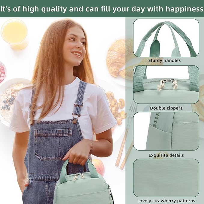 LEDAOU Lunch Box for Women Insulated Lunch Bag Cute Lunchbox Compact Cooler Thermal Reusable Lunch Tote for Work School Picnic Travel