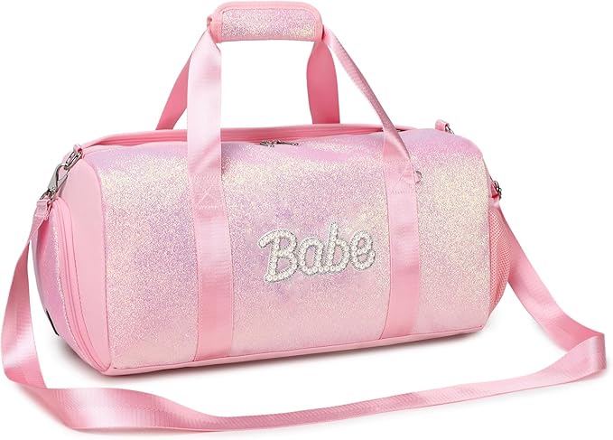 Glitter Dance Bag for Girls Ballet Bag Shiny Sports Duffle Bags with Shoes Compartment and Waterproof Dry Wet Separated Compartment