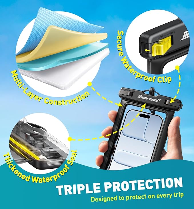 Hiearcool Universal Waterproof Phone Pouch,Underwater Dry Bag for iPhone 17 16 15 14 13 Pro Max XS Plus up to 8.3",IPX8 Cell Phone Case for Cruise Travel Essentials-Black&Clear-2Pack