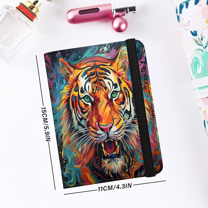 Cute Passport Holder and Holder Combo Passport Cover with RFID Blocking Women Men Compatible Wallet Credit Card Protector (Orange-Tiger)