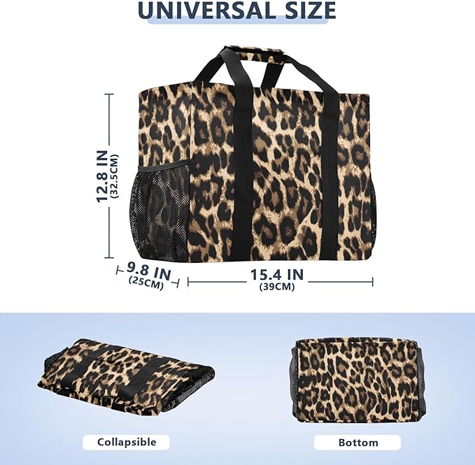 Bolaz Travel Tote Bag，Gym Bag for Men,Waterproof Beach Bag for Women Foldable Reusable-Brow-black Leopard Print