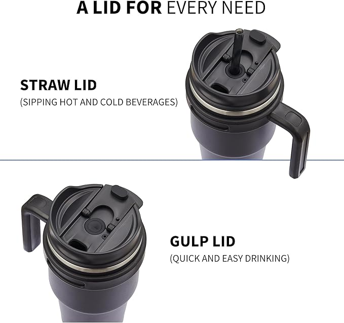 ALOUFEA 20 oz Insulated Coffee Mug Tumbler with Handle, Stainless Steel Travel Mug Tumbler with Lid and Straw,Double Wall Vacuum Leak Proof Ice Coffee Thermal Cup, Black and Army Green