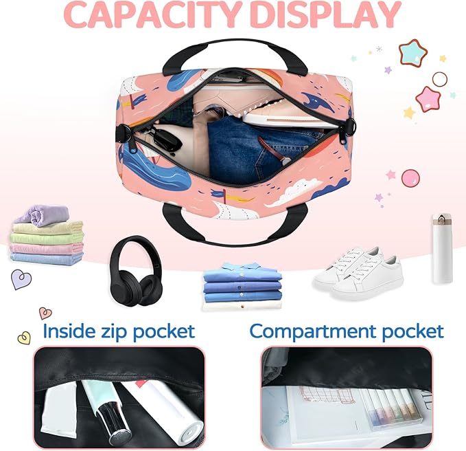 Ocean Ships Pink Overnight Travel Bag Unisex Carry-On Size Tote Bag Suitable for Travel Duffle Gym Sports