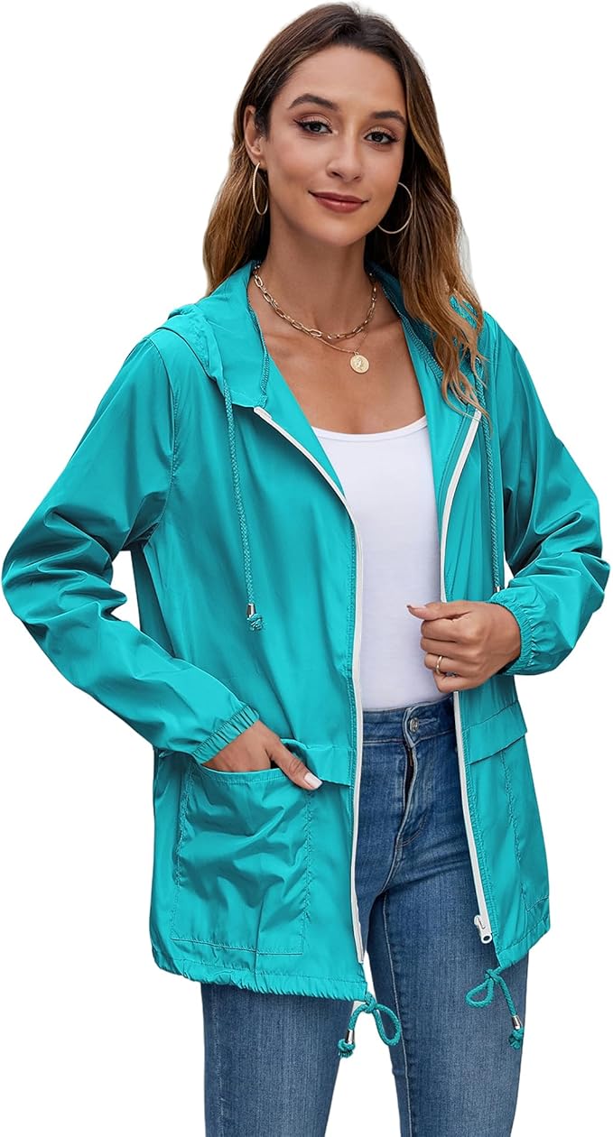 Hount Women's Lightweight Hooded Raincoat Waterproof Packable Active Outdoor Rain Jacket (S-3XL)