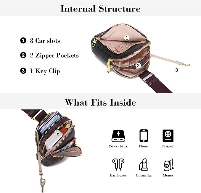 INICAT RFID Blocking Sling Bag, Anti Theft Crossbody Bag for Women, Travel Fanny Pack Style Purse, Vegan Leather