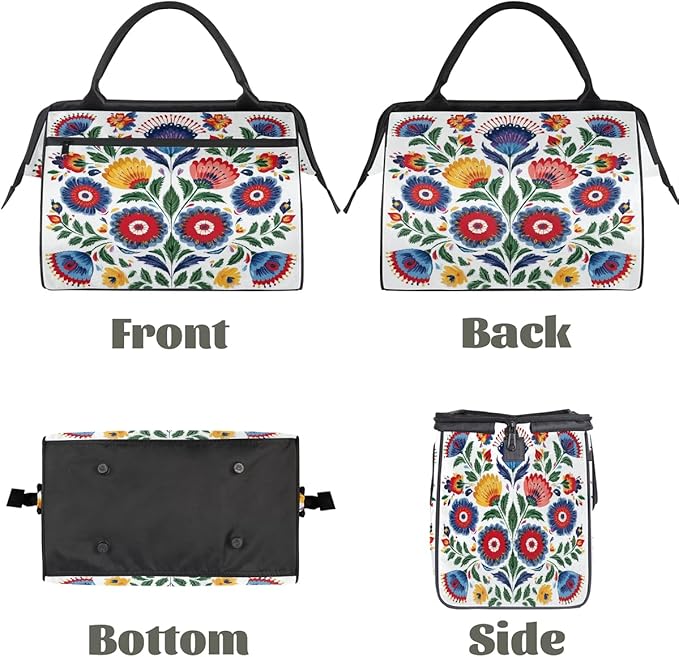 Colorful Traditional Flower Travel Duffel Bag, Waterproof Sports Gym Duffle Bag, Large Capacity Weekender Carry On Overnight Bags for Women Men